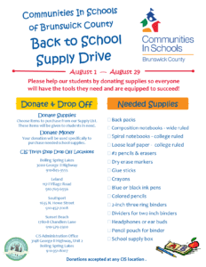 Communities In Schools Back To School Supply Drive Communities In Schools Brunswick County